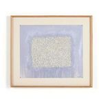 abstract painting The Way Of The Shepherd No. 1 with textured cream squiggles on a muted lavender background, framed in na...