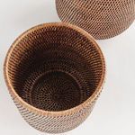 Top-down view showing the interior, base weave, and rounded rim of both cachepots