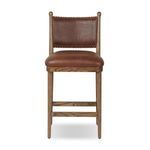 Bella Bar + Counter Stool in mahogany leather with antique walnut frame and curved legs, front view