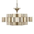 Side profile view highlighting layered wavy bands and slim ceiling mount in metallic champagne finish
