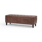 Jefferson Trunk in vintage tobacco faux leather with tufted top and black tapered legs for storage