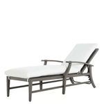Side view of Croquet Aluminum Chaise reclined with white cushion and curved armrests