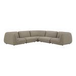 L-shaped modular sectional sofa with low-slung 70's inspired silhouette in soft taupe fabric
