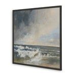 Turned angled view showing depth and texture of framed ocean wave painting