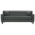 Dorset 80'' sofa bench cushion in dark gray fabric with button tufted backrest and two side pillows
