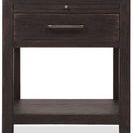 Front view showing drawer closed with metal handle and open bottom shelf