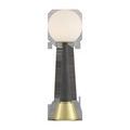 Sortie Brass Cordless Table Lamp with dark gray faux shagreen telescoping body, brass finish base, and frosted glass globe