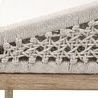 Detailed macro shot of woven rope armrest and wood frame corner on Montecito Counter Stool