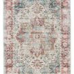 Traditional dark red and teal floral medallion rug with beige and gold accents in a distressed finish