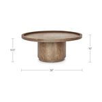 Product dimension graphic showing Cohen coffee table's 38-inch diameter and 16-inch height