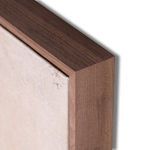 Close-up of the painting’s wooden frame corner highlighting smooth wood grain and craftsmanship