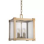 Forsyth 4 Light Pendant with brushed nickel square frame and clear glass panels, four exposed bulbs inside