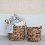 Product Image 2 for Rattan Woven Basket Set with Handles, Natural, Set of 2 from Creative Co-Op