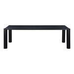 Post dining table in blackened oak with round posts on each corner and visible wood grain