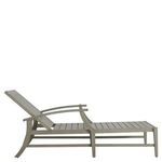 Side angle showing chaise lounge fully reclined with white cushions and exposed metal reclining support.