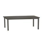 Side view highlighting the table’s slatted top and straight aluminum legs