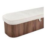 Close-up of Sonny bench corner emphasizing piped edges and fabric texture
