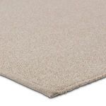 Close-up of woven texture and edge binding on taupe indoor/outdoor rug