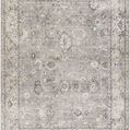Davina taupe and gray machine woven area rug with traditional floral medallion pattern and distressed look