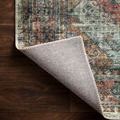 Skye Apricot / Mist Rug corner lifted to reveal tightly woven backing and underside texture