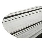 Close-up of panda marble texture on oval dining table focusing on linear natural veining details