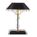 Daphne Black Table Lamp with black oval shade trimmed in gold, slender black stem, and rectangular black base with gold ac...