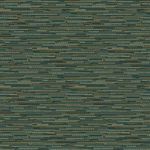 Woven grasscloth wallpaper in teal and subtle yellow stripes creating a textured, opulent look