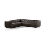 Augistine 105 inch 3-piece sectional in dark brown top grain leather with channeled upholstery and modern menswear-inspire...