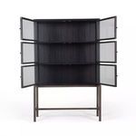 Front view of Spencer Curio Cabinet with all six glass doors fully open