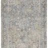 10x14 hand-woven vintage rug in blue and light gray with a faded floral pattern and fringed edges