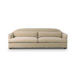 Karissa Sofa in a slightly lighter beige slipcover, front view
