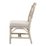 Side profile showing chair’s fixed padded seat and the angle of rope wrapped legs and back frame