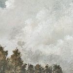 Close-up of cloudy sky area showing soft white and grey paint textures on canvas