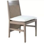 Savannah Aluminum Oak/Raffia Extended Back Side Chair with woven raffia back and seat, oak-colored aluminum frame, white s...