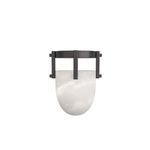 Straight-on view of flush mount showing full alabaster dome and iron frame from front