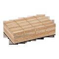 Rectangular decorative box made of natural travertine tiles with stacked dark and light tones and brass inlay accents