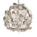 Side profile of the orb chandelier showing curvature of metal discs and internal bulb