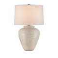 Close-up of top section of Mimi Ivory Table Lamp showing the finial and neck under the white drum shade