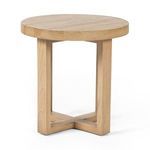 Front view Liad End Table showing solid wood legs and thick rounded tabletop