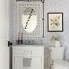 Bathroom view with Grace Cottage Wall Mirror showing measurements overlay of 40 inches height and 28.5 inches width