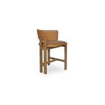 Morel Counter Stool rotated to show back and side, revealing gap under leather backrest and frame detail