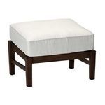 Outdoor ottoman angled slightly to show frame design and cushion thickness