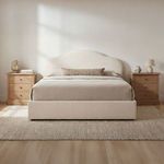 Maggie Storage Bed styled in bedroom with neutral bedding, wooden nightstands, and natural light