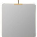 Faith Square Wall Mirror with shimmering gold metal frame and round wall mount above square mirror with rounded corners