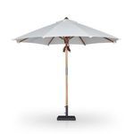 Front view of Baska umbrella canopy with teak pole and base