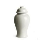 Mini white high gloss lidded ginger jar with classic bulbous shape and curved silhouette