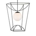 Rochefort lantern hanging from black cord showing thin metal frame with open geometric design