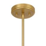 Close-up of warm brass ceiling canopy and downrod with smooth finish