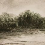 Close-up of trees and shaded areas in charcoal-style landscape sketch