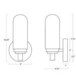 Technical line drawing of sconce front and side view with complete dimensions